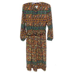 VTG Lady Carol New York Paisley Pleated Dress Women 6P Secretary Retro Boho USA